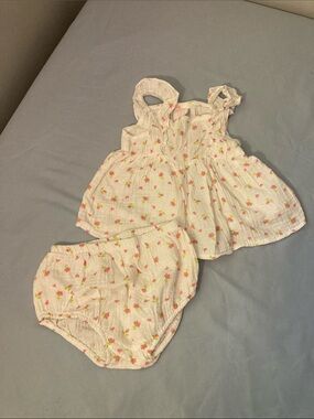 Infant Two-Piece Floral Dress & Diaper Cover - White with Pink Floral